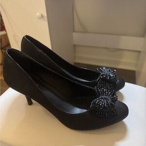 Elegant Black Beaded Women's Heels